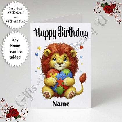 A5 or A4 Personalised Greeting Card - Happy Birthday - Autism - Name - D.18