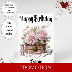 A5 or A4 Personalised Greeting Card - Happy Birthday - Sewing - Name - Design 18