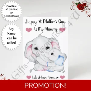 A5 or A4 Personalised Greeting Card - Elephants - Happy 1st Mother's Day - Mummy - D.19