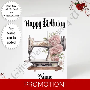 A5 or A4 Personalised Greeting Card - Happy Birthday - Sewing - Name - Design 19