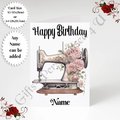 A5 or A4 Personalised Greeting Card - Happy Birthday - Sewing - Name - Design 19 A5 or A4 Personalised Greeting Card - Happy Birthday - Sewing - Name - Design 19
