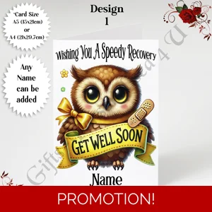 A5 or A4 Personalised Greeting Card - Get Well Soon - Name or Relation - D.1