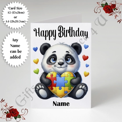 A5 or A4 Personalised Greeting Card - Happy Birthday - Autism - Name - D.1
