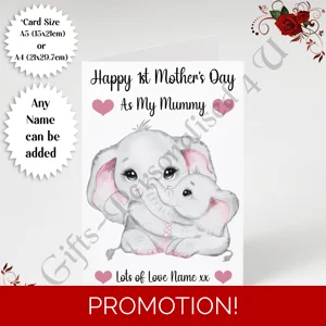 A5 or A4 Personalised Greeting Card - Elephants - Happy 1st Mother's Day - Mummy - D.20