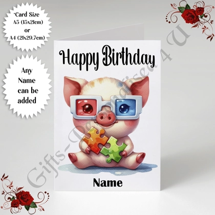 A5 or A4 Personalised Greeting Card - Happy Birthday - Autism - Name - D.20