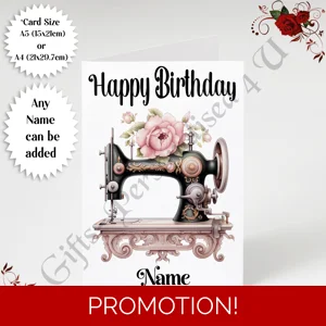 A5 or A4 Personalised Greeting Card - Happy Birthday - Sewing - Name - Design 20