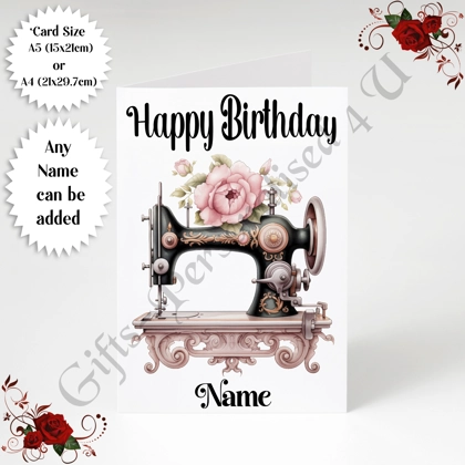 A5 or A4 Personalised Greeting Card - Happy Birthday - Sewing - Name - Design 20 A5 or A4 Personalised Greeting Card - Happy Birthday - Sewing - Name - Design 20