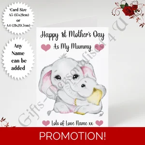 A5 or A4 Personalised Greeting Card - Elephants - Happy 1st Mother's Day - Mummy - D.21