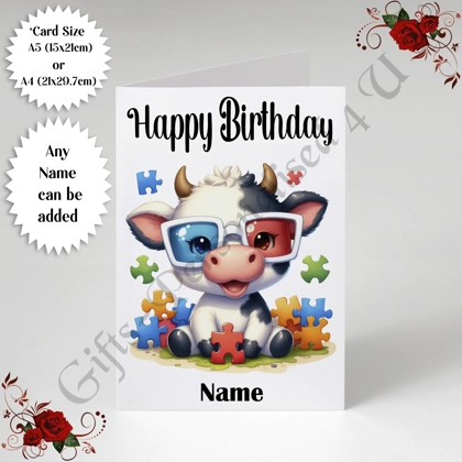 A5 or A4 Personalised Greeting Card - Happy Birthday - Autism - Name - D.21