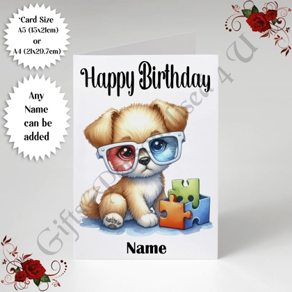 A5 or A4 Personalised Greeting Card - Happy Birthday - Autism - Name - D.23