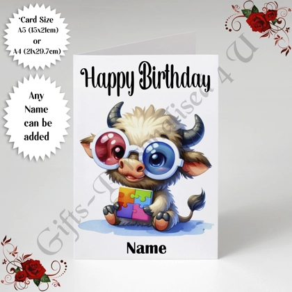 A5 or A4 Personalised Greeting Card - Happy Birthday - Autism - Name - D.25