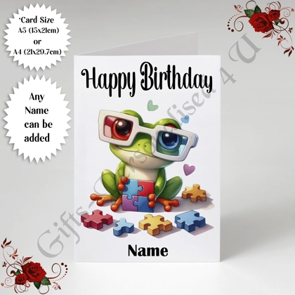 A5 or A4 Personalised Greeting Card - Happy Birthday - Autism - Name - D.29