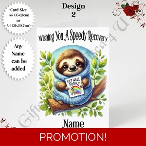 A5 or A4 Personalised Greeting Card - Get Well Soon - Name or Relation - D.2