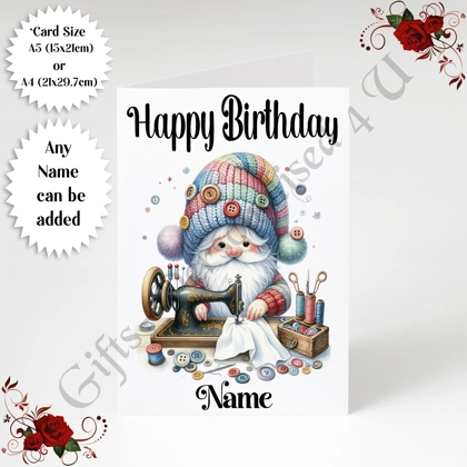 A5 or A4 Personalised Greeting Card - Happy Birthday - Sewing - Name - Design 2 A5 or A4 Personalised Greeting Card - Happy Birthday - Sewing - Name - Design 2