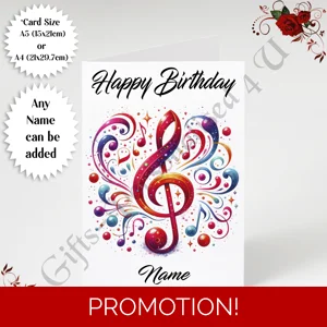 A5 or A4 Personalised Greeting Card - Happy Birthday - Music - Name - Design 2