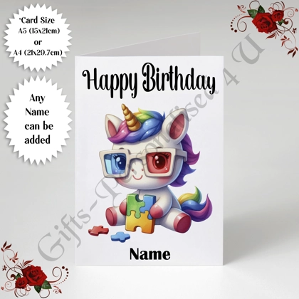 A5 or A4 Personalised Greeting Card - Happy Birthday - Autism - Name - D.31 A5 or A4 Personalised Greeting Card - Happy Birthday - Autism - Name - D.31