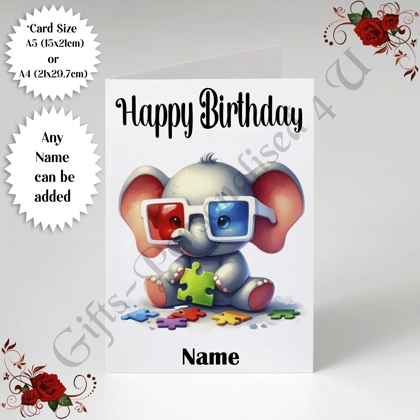 A5 or A4 Personalised Greeting Card - Happy Birthday - Autism - Name - D.32 A5 or A4 Personalised Greeting Card - Happy Birthday - Autism - Name - D.32