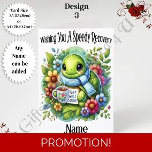 A5 or A4 Personalised Greeting Card - Get Well Soon - Name or Relation - D.3
