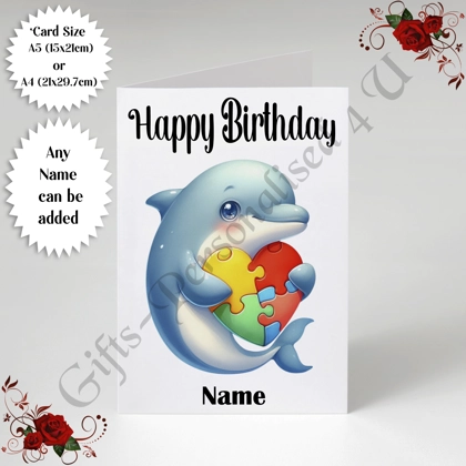 A5 or A4 Personalised Greeting Card - Happy Birthday - Autism - Name - D.3