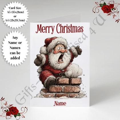 A5 or A4 Personalised Card - Merry Christmas - Santa - Name or Names - D.3 A5 or A4 Personalised Card - Merry Christmas - Santa - Name or Names - D.3