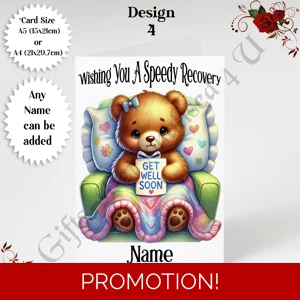 A5 or A4 Personalised Greeting Card - Get Well Soon - Name or Relation - D.4