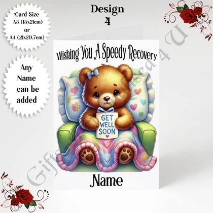 A5 or A4 Personalised Greeting Card - Get Well Soon - Name or Relation - D.4 A5 or A4 Personalised Greeting Card - Get Well Soon - Name or Relation - D.4