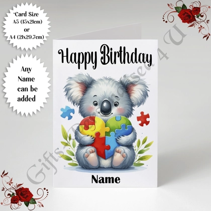 A5 or A4 Personalised Greeting Card - Happy Birthday - Autism - Name - D.4