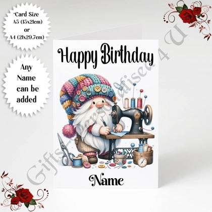 A5 or A4 Personalised Greeting Card - Happy Birthday - Sewing - Name - Design 4