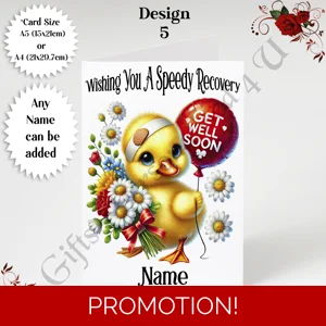 A5 or A4 Personalised Greeting Card - Get Well Soon - Name or Relation - D.5
