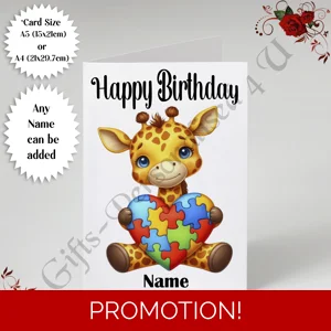 A5 or A4 Personalised Greeting Card - Happy Birthday - Autism - Name - D.5