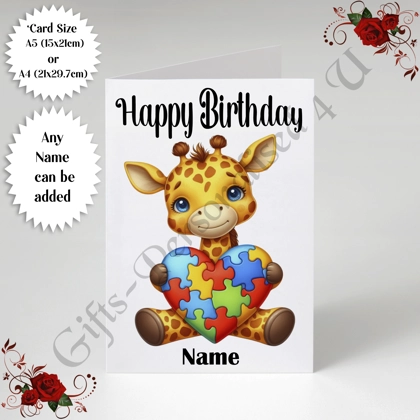 A5 or A4 Personalised Greeting Card - Happy Birthday - Autism - Name - D.5