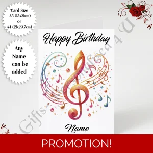 A5 or A4 Personalised Greeting Card - Happy Birthday - Music - Name - Design 5