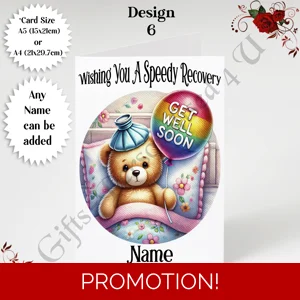 A5 or A4 Personalised Greeting Card - Get Well Soon - Name or Relation - D.6