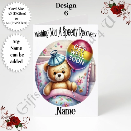 A5 or A4 Personalised Greeting Card - Get Well Soon - Name or Relation - D.6 A5 or A4 Personalised Greeting Card - Get Well Soon - Name or Relation - D.6