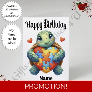 A5 or A4 Personalised Greeting Card - Happy Birthday - Autism - Name - D.6