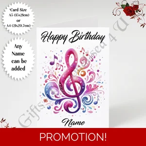 A5 or A4 Personalised Greeting Card - Happy Birthday - Music - Name - Design 6
