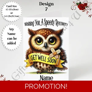 A5 or A4 Personalised Greeting Card - Get Well Soon - Name or Relation - D.7