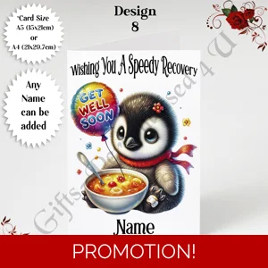 A5 or A4 Personalised Greeting Card - Get Well Soon - Name or Relation - D.8
