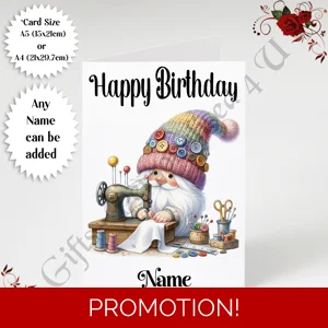 A5 or A4 Personalised Greeting Card - Happy Birthday - Sewing - Name - Design 8