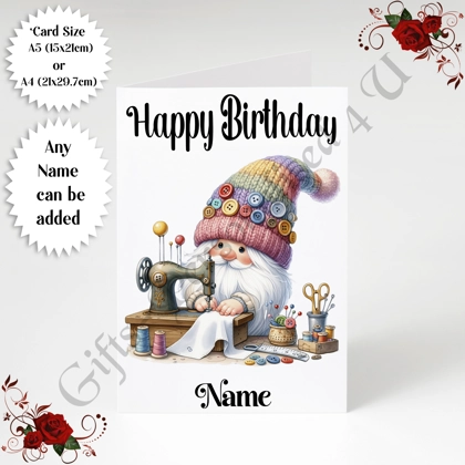 A5 or A4 Personalised Greeting Card - Happy Birthday - Sewing - Name - Design 8 A5 or A4 Personalised Greeting Card - Happy Birthday - Sewing - Name - Design 8