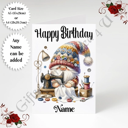 A5 or A4 Personalised Greeting Card - Happy Birthday - Sewing - Name - Design 9 A5 or A4 Personalised Greeting Card - Happy Birthday - Sewing - Name - Design 9