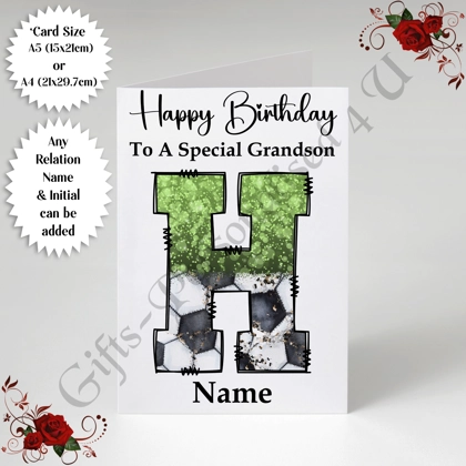 A5 or A4 Personalised Greeting Card - Happy Birthday - Football - Relation / Name / Initial - D.2 A5 or A4 Personalised Greeting Card - Happy Birthday - Football - Relation / Name / Initial - D.2