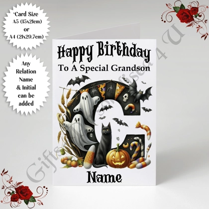 A5 or A4 Personalised Card - Happy Birthday - Halloween - Relation / Name / Initial - D.43 A5 or A4 Personalised Card - Happy Birthday - Halloween - Relation / Name / Initial - D.43
