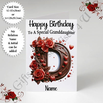 A5 or A4 Personalised Greeting Card - Happy Birthday - Chocolate - Relation / Name / Initial - D.46 A5 or A4 Personalised Greeting Card - Happy Birthday - Chocolate - Relation / Name / Initial - D.46