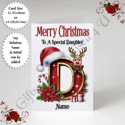 A5 or A4 Personalised Card - Merry Christmas - Any Relation - Name - Initial - D.75
