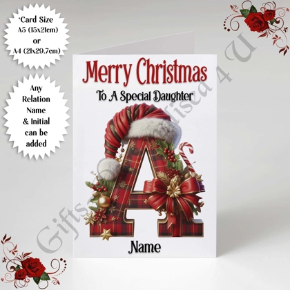 A5 or A4 Personalised Card - Merry Christmas - Any Relation - Name - Initial - D.77
