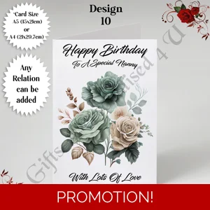 A5 or A4 Personalised Greeting Card - Flowers - Happy Birthday - Any Relation - D.10