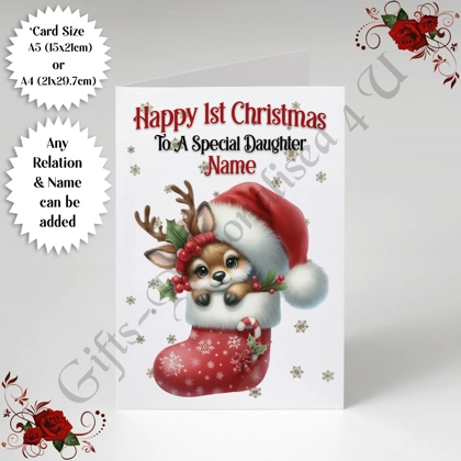 A5 or A4 Personalised Card - Baby - Happy 1st Christmas - Any Relation & Name - D.10 A5 or A4 Personalised Card - Baby - Happy 1st Christmas - Any Relation & Name - D.10