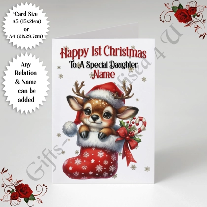A5 or A4 Personalised Card - Baby - Happy 1st Christmas - Any Relation & Name - D.11 A5 or A4 Personalised Card - Baby - Happy 1st Christmas - Any Relation & Name - D.11
