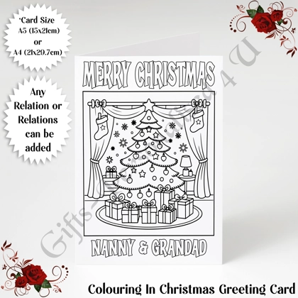 A5 or A4 Personalised Card - Colouring In - Merry Christmas - Any Relations - D.11